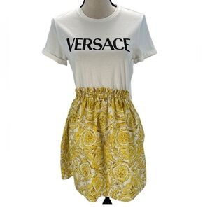 Versace Yellow Baroque Print Elastic Waist Skirt